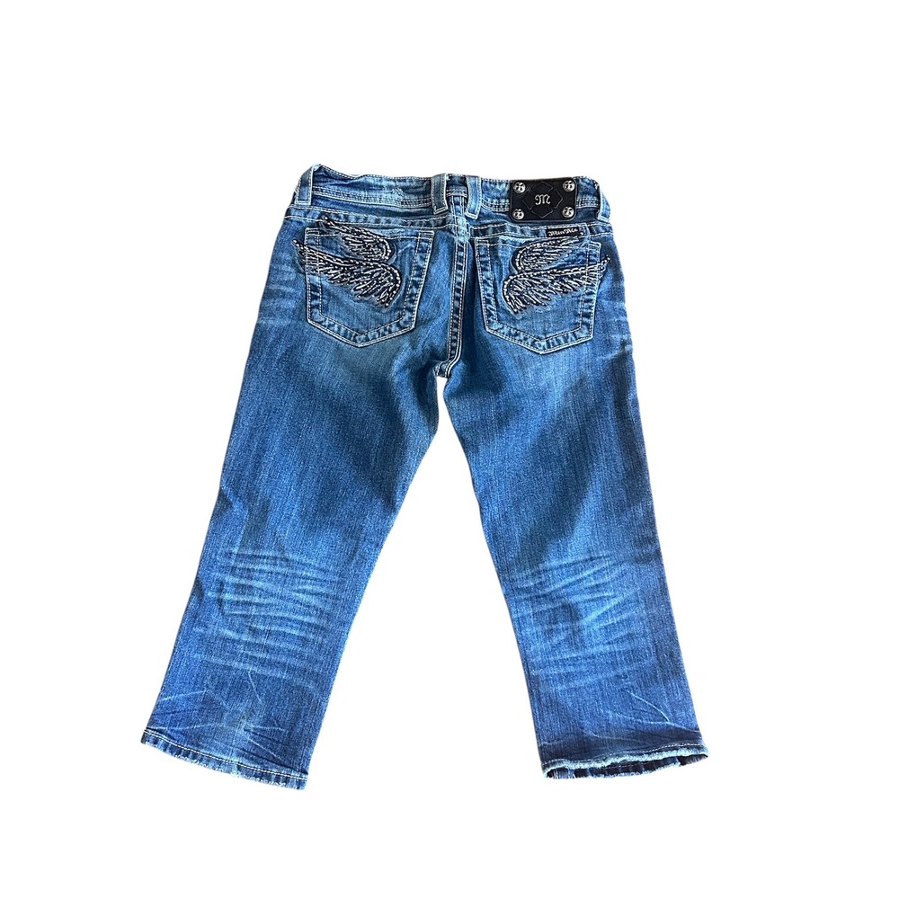Miss Me Blue Embroidered Back Pocket Capris